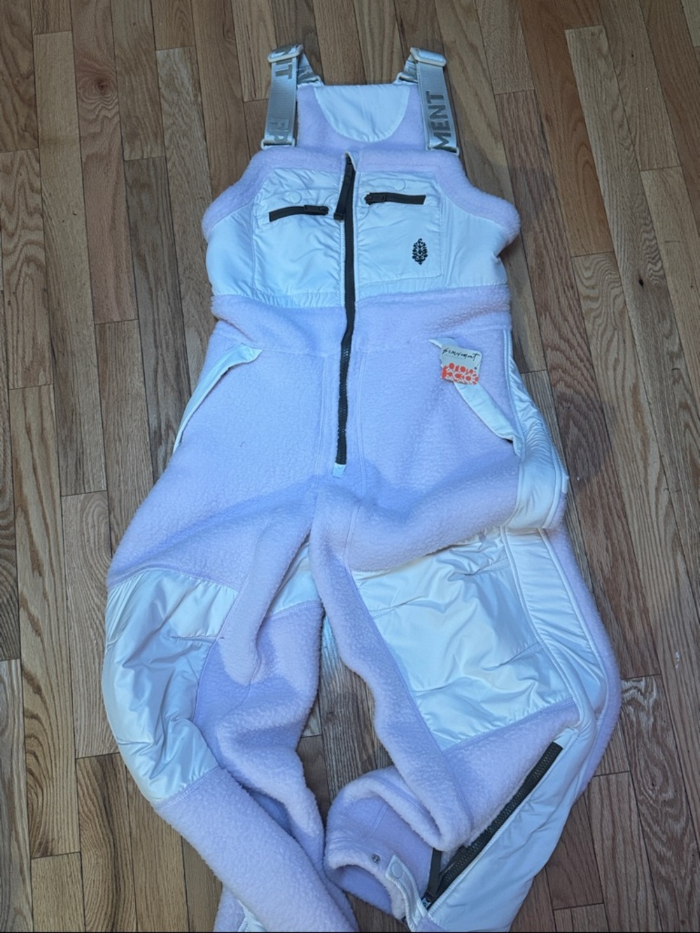 Free People FP Movement Hit the Slopes Fleece Overalls Rose Quartz Combo XS